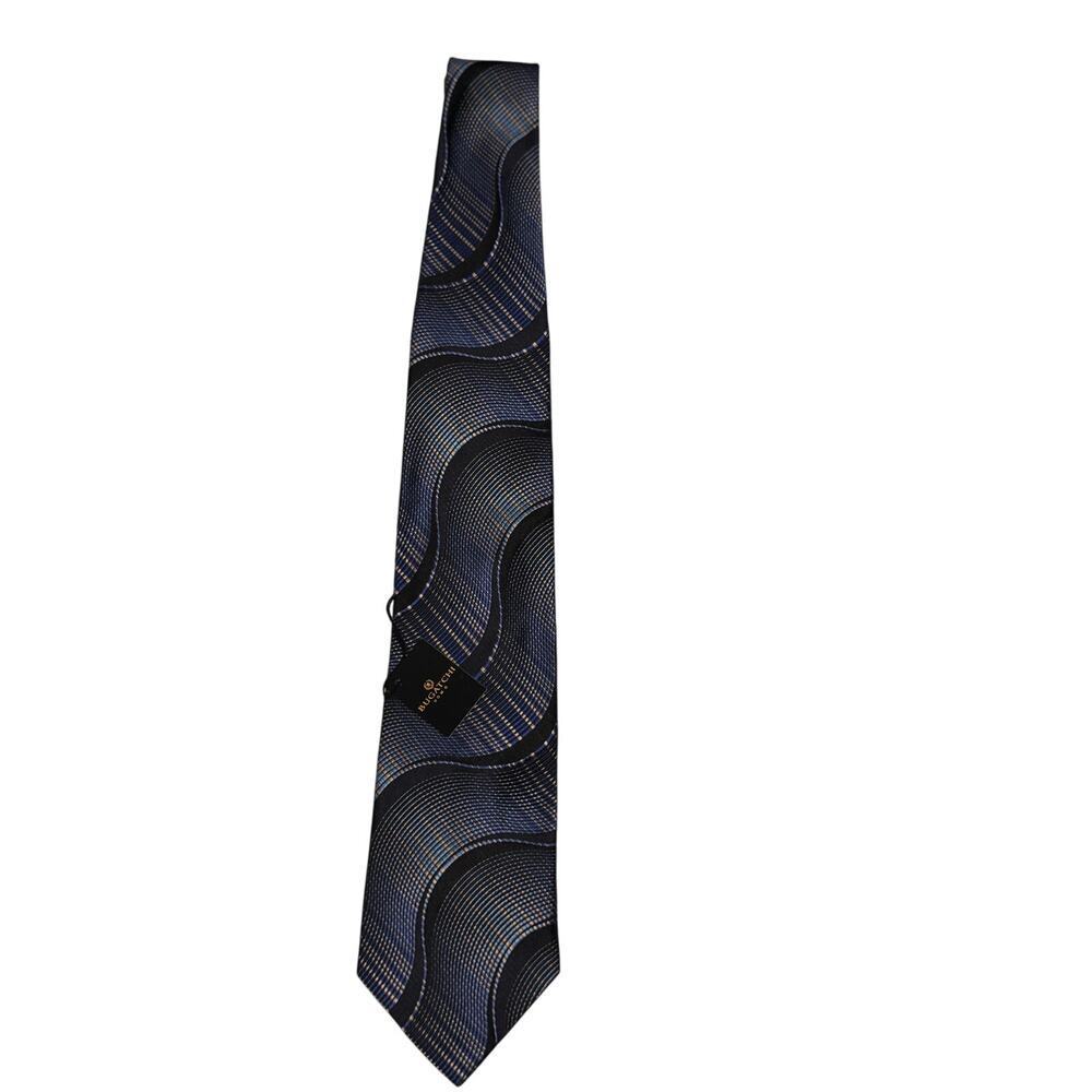 NWT BUGATCHI UOMO 100% Silk Tie in Blue Wave Pattern